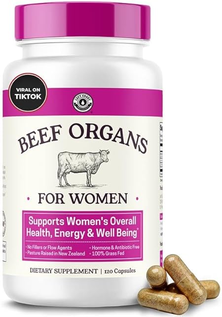 Beef Organ Supplement for Women - Beef Liver, Kidney, Heart and Uterus Tissue, Supports Women's Overall Energy and Health - Pasture Raised in New Zealand - No Fillers or Flow Agents - 120 Capsules