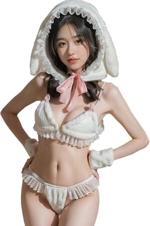 Kawaii Bikini Furry Bunny Suit Sexy Anime Cosplay Lingerie Set Mini Bikinis Halloween Costumes White Rabbit Hat