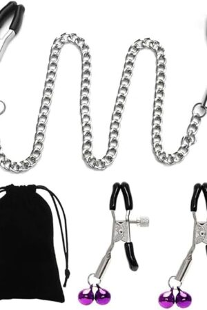 Adjustable Metal Nipple Clamps with Chain Non-Piercing Nipple Clip on Nipple Rings Nipple Clitoris Clamp with Bell for Women Adult Sex Toys