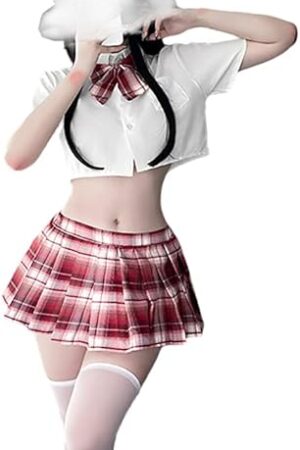 Japanese School Girls Uniform lattice Pleated Skirt Anime Cosplay Lingerie JK Costume Sexy With Socks