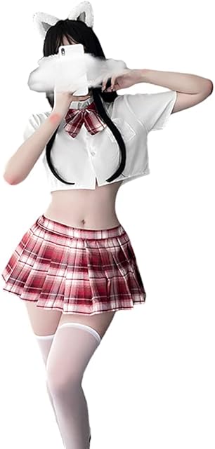 Japanese School Girls Uniform lattice Pleated Skirt Anime Cosplay Lingerie JK Costume Sexy With Socks