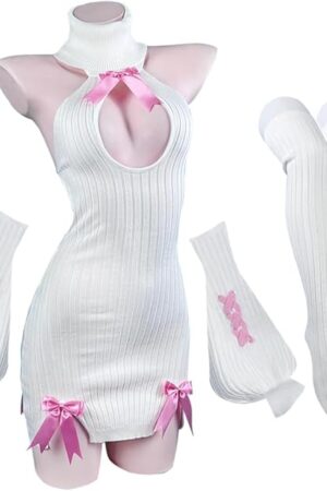 Bow Sweater Costume3-PIECE SET premium sweater cosplay lingerie Bow Sweater succubus lingerie