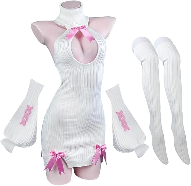 Bow Sweater Costume3-PIECE SET premium sweater cosplay lingerie Bow Sweater succubus lingerie