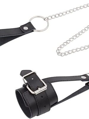 Adjustable Leather Chastity Belt with Cock Ring Ball Crusher Spiked Chain and Rope for CBT Bondage Play Testicle Restraint Toy for Men BDSM Adult Product