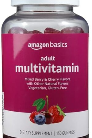 Amazon Basics Adult Multivitamin Gummies, Mixed Berry & Cherry, 150 Gummies, 75-Day Supply, Pack of 1 (Previously Solimo)