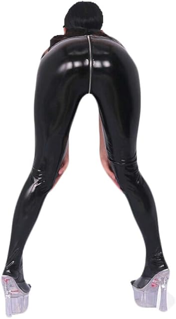 Women's Sexy Wetlook Synthetic Latex Slim Leggings Stretchy Skinny Pencil Pants Full Zipper Crotch Footed Trousers