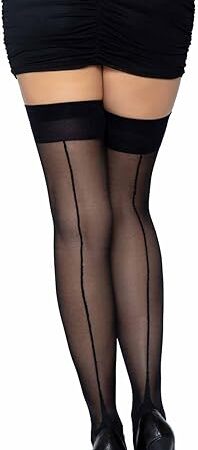 Women's OS Contrast Top Cuban Heel Backseam Sheer Stockings
