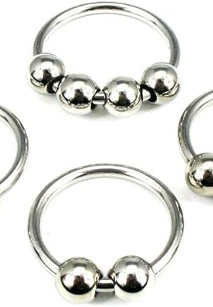 A Suit of Stainless Steel Penis Ring with Beads for Ejection delay for Men(Color: Silver Size: S, M, L, XL, XXL)) (L)
