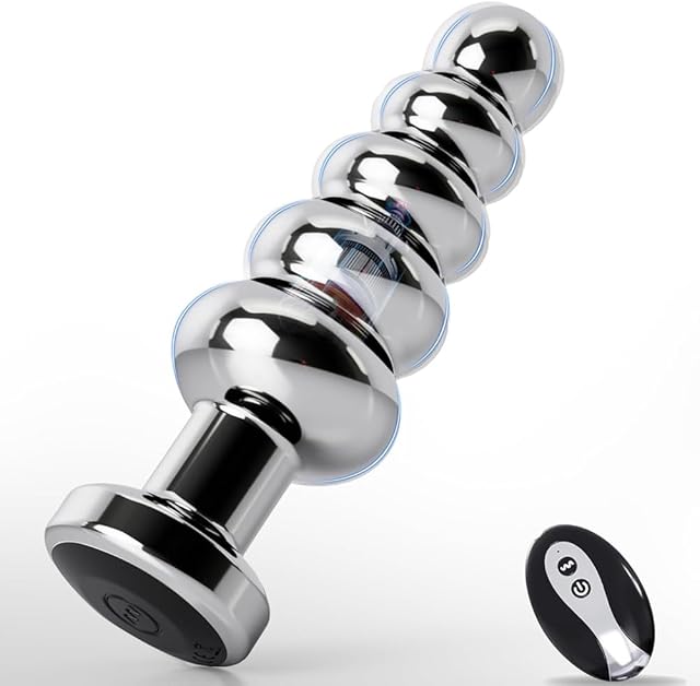 Anal Beads Vibrating Butt Plug, Metal Anal Plug Vibrator Anal Dildo Prostate Massager with 10 Vibrations, Anal Sex Toys Large Buttplug with Remote Control, Graduated Adult Toys for Men Women Gay