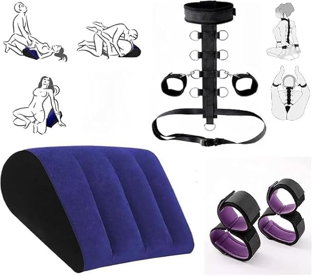 2025 Newly 2 in 1 Wedge Pillow Inflatable Cushion,Portable Pillow,Sex Things for Couples Kinky Play Hand Leg Cuffs Strap Set Ankle Wrist Restraints for Couple Under Queen Bed Sweater Yoga