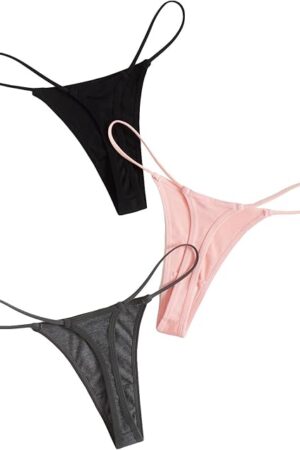 Women's 3 Pack G String Thong Set Low Rise Stretch Comfy Panties Sexy T Back String Bottom Underwear
