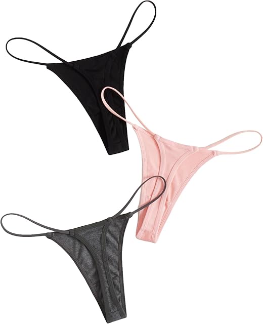 Women's 3 Pack G String Thong Set Low Rise Stretch Comfy Panties Sexy T Back String Bottom Underwear