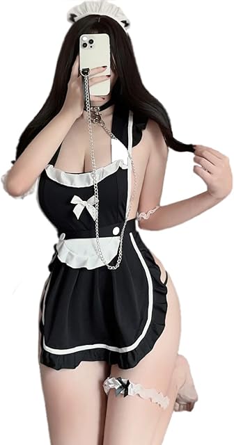 Women Sexy Maid Lingerie Lace Cosplay Role Play Maid Dress Cute Babydoll Sleepwear Costume