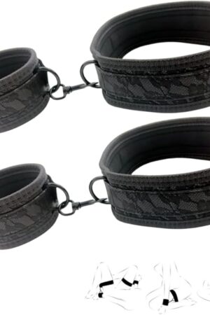 Wrist Thigh Cuffs BDSM Bondage Restraints Set Sex Toys Handcuffs Lace Pattern Leg Straps Adjustable for Women Couples SM Games