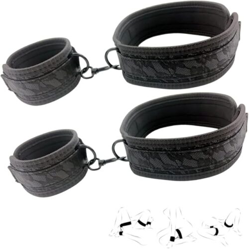 Wrist Thigh Cuffs BDSM Bondage Restraints Set Sex Toys Handcuffs Lace Pattern Leg Straps Adjustable for Women Couples SM Games
