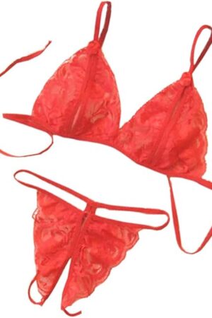 Women's Bra and Panty Set 2 Piece Sexy Lace Lingerie Set - Tie Bra with Strappy Panty Thong for Wedding, Travel