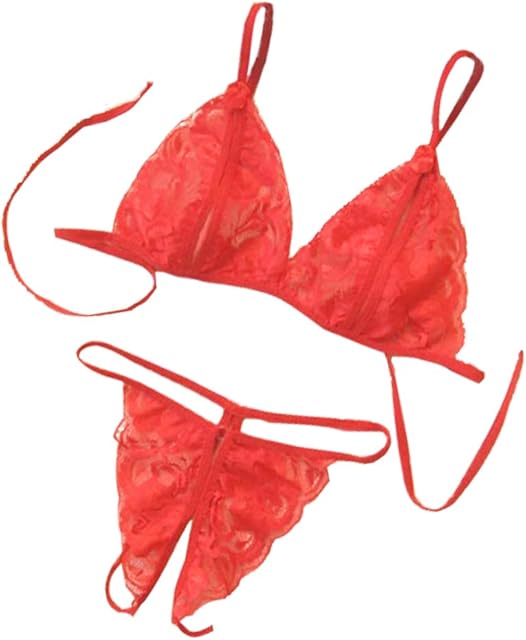 Women's Bra and Panty Set 2 Piece Sexy Lace Lingerie Set - Tie Bra with Strappy Panty Thong for Wedding, Travel