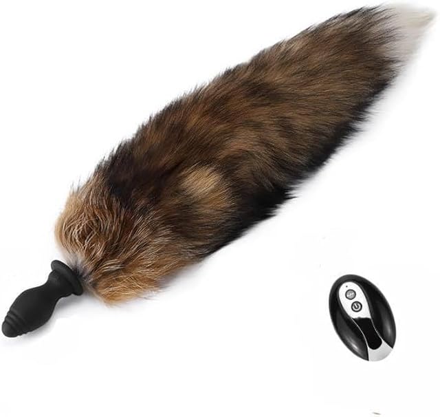 Fox Tail-Vibrating Anal Plug Remote Control -Vibrator Butt Plug Anal Role Play Flirting Animal Tail Sex Toy for Men Women Couples&Cosplay Play(Brown)