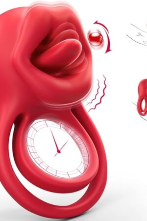 Vibrating Cock Ring Sex Toys - MOOLIGIRL 3-in-1 Penis Ring Vibrator Clitoral Stimulator with Tongue Licking, 7 Modes Adult Rose Toy Couples Sex Toy for Men and Women, Vibrater for Anal Nipple