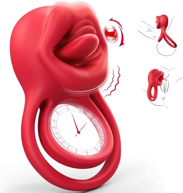 Vibrating Cock Ring Sex Toys - MOOLIGIRL 3-in-1 Penis Ring Vibrator Clitoral Stimulator with Tongue Licking, 7 Modes Adult Rose Toy Couples Sex Toy for Men and Women, Vibrater for Anal Nipple