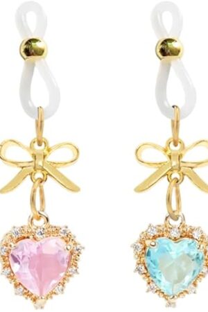 Crystal Heart Pendant Body Clamps Non-Pierce Jewelry with Bow, Red and Green Gemstones for Women Gold-Tone, 2 Pairs Adjust Tightness (2 Pairs - Pink Sapphire)
