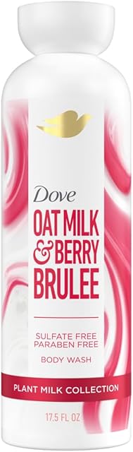 Dove Plant Milk Cleansing Body Wash Oat Milk & Berry Brulee for Moisturized Skin Gentle Cleanser, No Sulfate or Parabens, pH balanced 175 fl oz