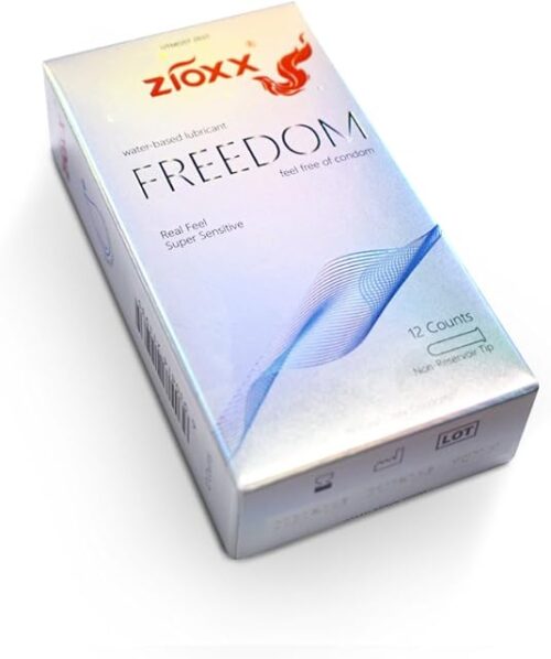 Zioxx Thinnest Freedom Condoms, Water Based Lube, 12 Pack (Silver)