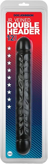 Doc Johnson Classic - Jr. Veined Double Header - 12 Inch - Double-Sided Dildo - Black (0212-03-AM)