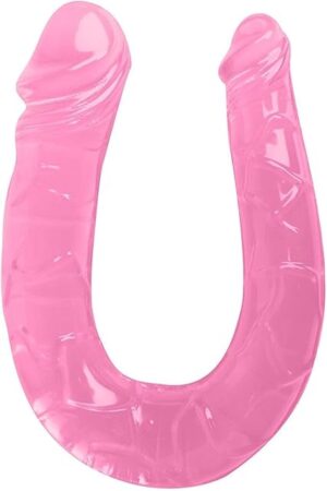Clear Pink Double Dong 2 Sided Dildo Cock Penis for Hands-Free Play, Flexible Dildo with Curved Shaft Double Headed Dildo for Vaginal G-spot and Couples Anal Play