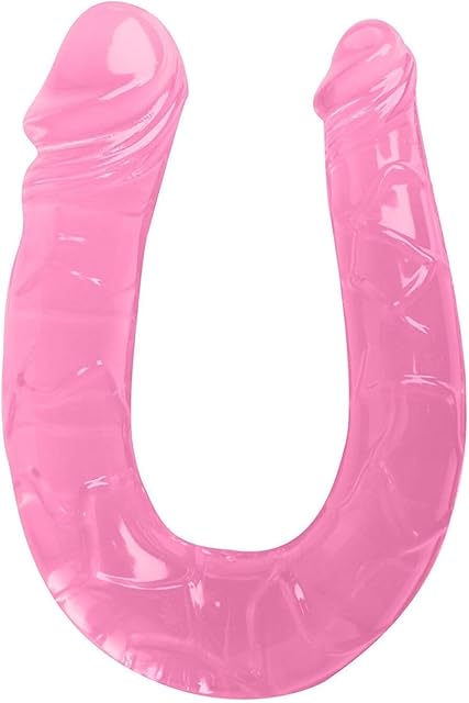 Clear Pink Double Dong 2 Sided Dildo Cock Penis for Hands-Free Play, Flexible Dildo with Curved Shaft Double Headed Dildo for Vaginal G-spot and Couples Anal Play