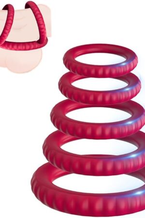 ERUN 6pcs Penis Rings Set, Silicone Cock Rings Male Delaying Penis Rings Set for Enhancing Stamina Ball Scrotum Stretche Rings Penis Stretcher Enhancer for Adult Men Sex Toys Red