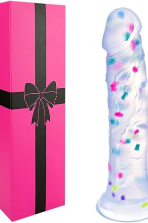 6 Inch Silicone Realistic Confetti Thin Dildo for Beginners, 55" Small Cute Slim Skinny Fake Flexible Penis Anal Dildo with Suction Cup, Alien Clear G-spot Dildos Colorful Sex Toy for Gay Men Women