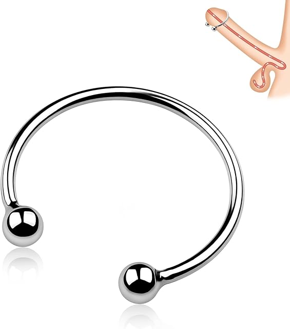FST Stainless Steel Cock Ring for Men Glans Ring in 6 Sizes Open Pleasure Ring with 2 Beads for Penis Massage Increase Stimulation BDSM Male Penis Ring Sex Toys (L)