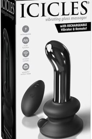 Icicles No. 84 Hand Blown Glass Vibrating Butt Plug with Remote-Control - Black