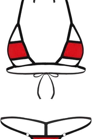 Women's Sexy 2 Pcs Bikini Lingerie Set Halter Neck Top Micro G String Swimsuit