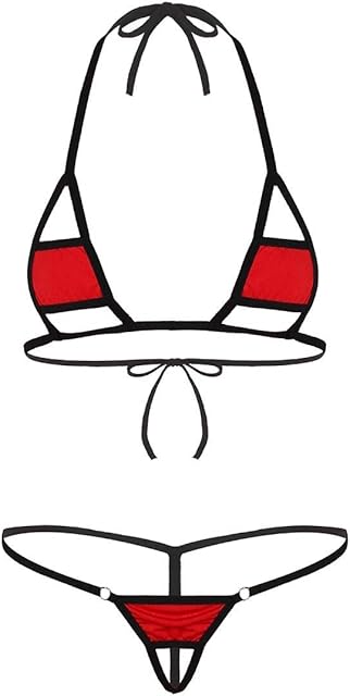 Women's Sexy 2 Pcs Bikini Lingerie Set Halter Neck Top Micro G String Swimsuit