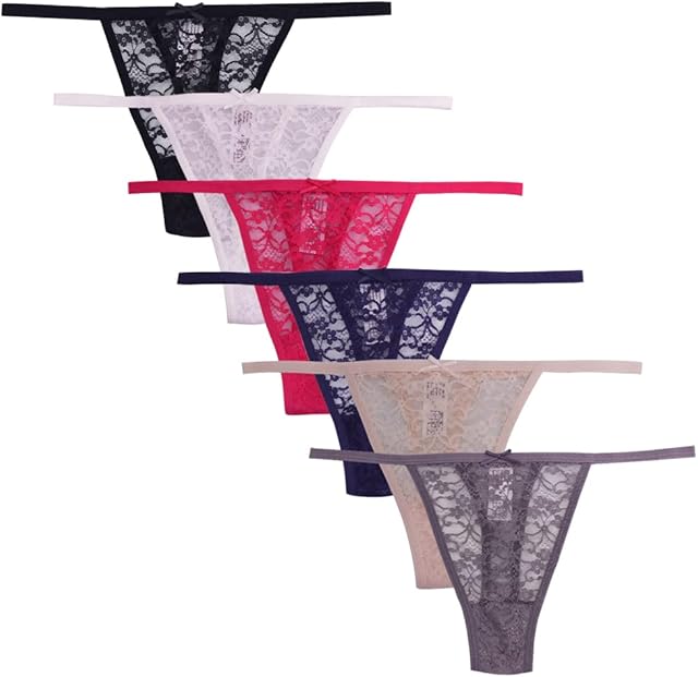 Lace G String Thongs for Women - Pack of 6 Lacy Sexy See Through Lady's Panties