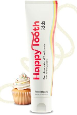 Happy Tooth Hydroxyapatite Toothpaste, Fluoride Free, Natural Whitening for Kids, Toddlers and Adults, SLS Free, Enamel Safe, Dentist Formulated with Clean Ingredients, Vanilla Frosting Flavor, 34oz