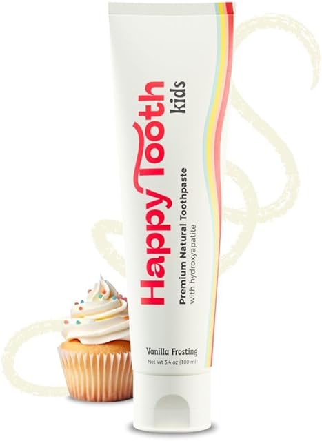 Happy Tooth Hydroxyapatite Toothpaste, Fluoride Free, Natural Whitening for Kids, Toddlers and Adults, SLS Free, Enamel Safe, Dentist Formulated with Clean Ingredients, Vanilla Frosting Flavor, 34oz