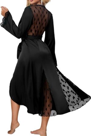 Women's Silky Sheer Kimono Robe, Flowy Lightweight Satin Long Lingerie Robe, Boudoir Photography Dressing Gown