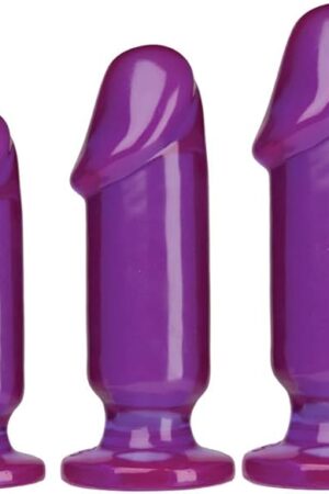 Doc Johnson Crystal Jellies - Starter Kit - For Graduated Anal Training - Ease Your Way Into Backdoor Pleasure - 3 Penis Shaped Plugs - Purple