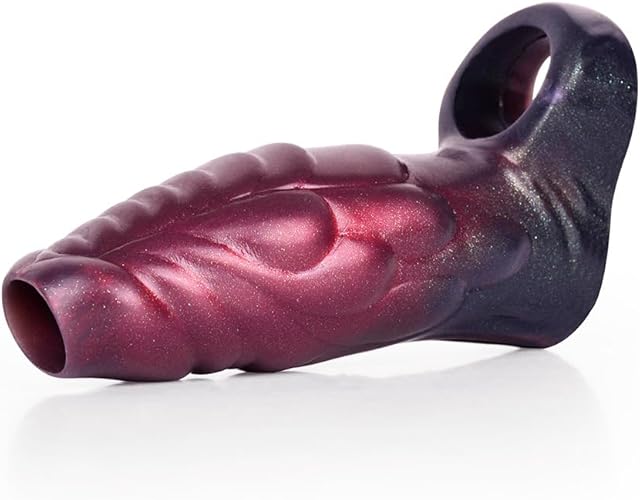 3 Different Sizes of Fantasy Shape Male Penis Sleeve Cock Sleeve with Penis Ring, Silicone Penis Extender Enlarger Sleeve Cock Extension Sleeve Male Adult Sex Toys for Men Couple - L, Purple