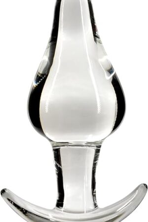 Anal Plug Glass Butt Plug for Comfortable Wear Prostate Massager Sex Toy with Curved Base and Tapered Tip for Men Women Masturbation (L)