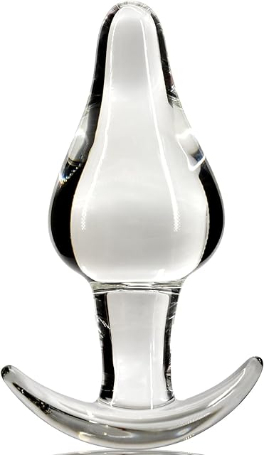 Anal Plug Glass Butt Plug for Comfortable Wear Prostate Massager Sex Toy with Curved Base and Tapered Tip for Men Women Masturbation (L)