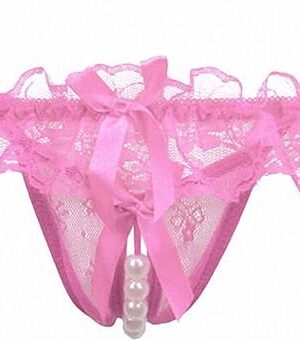 Women Pearl Lace Bowknot Beads Lace Panties Erotic Thong Lingerie Underwear