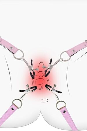 Labia Dilator BDSM Pussy Clamps Nipple Clamps Clitoral Clamps with Adjustable Leather Straps Rubber Heads, Fetish Bondage Vaginal Stimulators Role Play Adult Kinky Women's Sex Toys