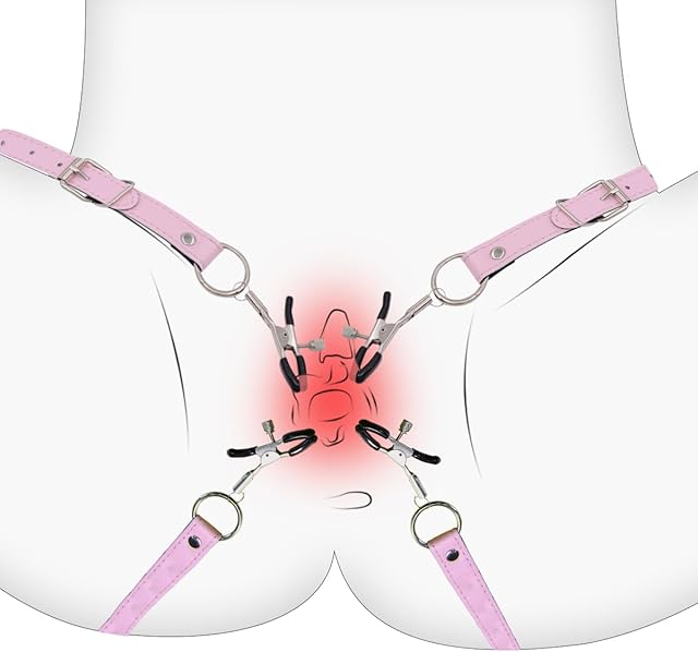Labia Dilator BDSM Pussy Clamps Nipple Clamps Clitoral Clamps with Adjustable Leather Straps Rubber Heads, Fetish Bondage Vaginal Stimulators Role Play Adult Kinky Women's Sex Toys