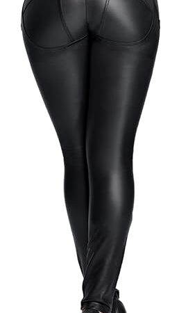 Faux Leather PU Elastic Shaping Hip Push Up Pants Black Thick Sexy Leggings for Women