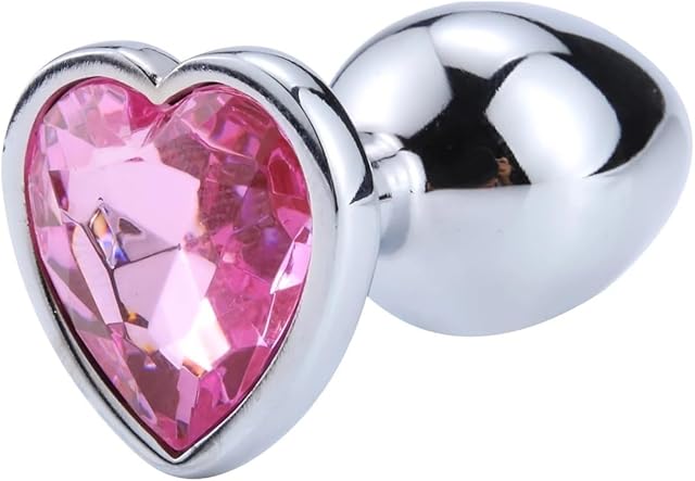Anal Plug Heart 3 Sizes Stainless Steel Crystal Anal Plug Removable Butt Plug Stimulator Anal Sex Toys Prostate Massager Dildo(Pink,L-4CM)