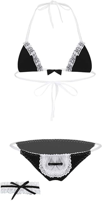 Women's Sheer Extreme Japanese Anime Costume Mini Maid Sexy Bikini Lingerie Set